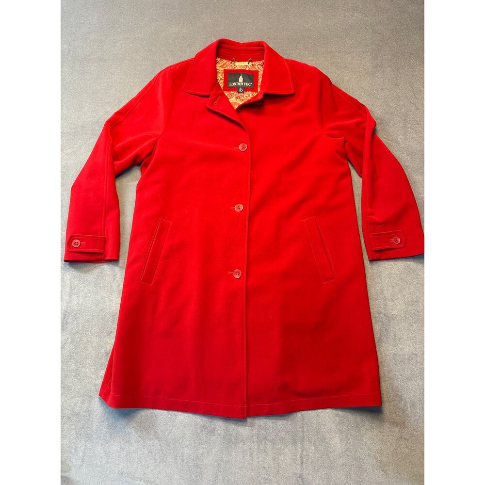 London Fog Red Lined ButtonUp Trench Coat with Lined Inside Pocket Size Large